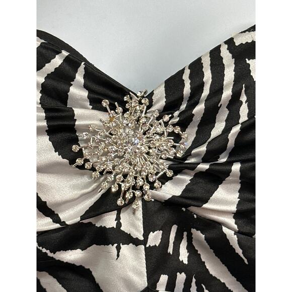 VTG 90s Y2K Cache Strapless Mermaid Maxi Dress Sz0 Black White Palms Ruched Prom - Picture 7 of 16